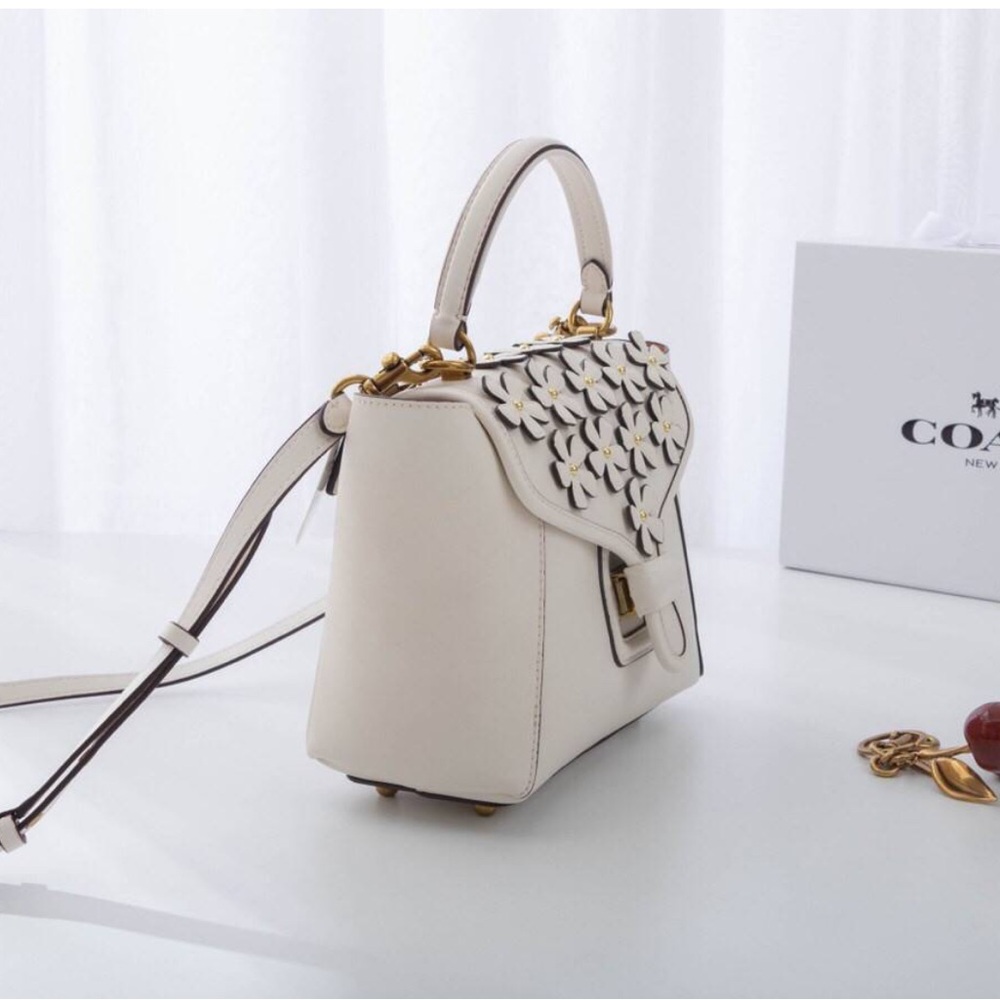 Coach 1941 White Floral Appliqué Top-Handle Satchel - Picture 5 of 13